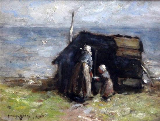 Robert Gemmell Hutchison (1855–1936) Mother and child beside a hut 5 x 6.5in.